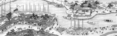 这幅《潞河督运图》长卷展示了清乾隆时期潞河尾闾天津三岔河口一带的漕运盛景和民风民俗。