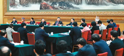 3月10日,中共中央总书记、国家主席、中央军委主席习近平参加十三届全国人大一次会议重庆代表团的审议。 新华社记者 谢环驰摄