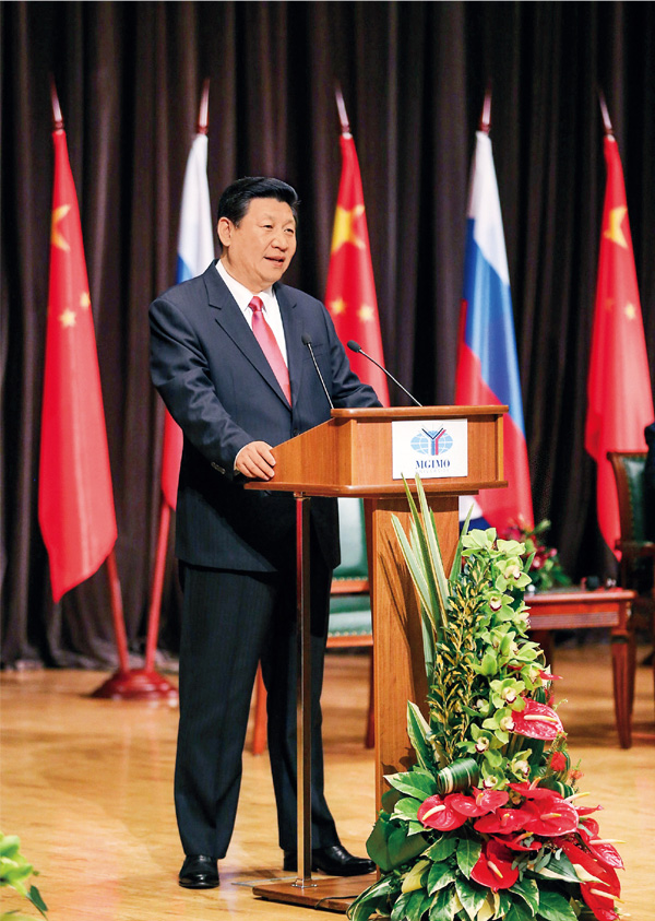 2013年3月23日,国家主席习近平在莫斯科国际关系学院发表演讲。 新华社记者 丁林/摄