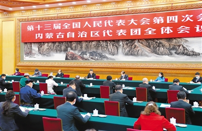 3月5日，中共中央总书记、国家主席、中央军委主席习近平参加十三届全国人大四次会议内蒙古代表团的审议。新华社记者 谢环驰 摄