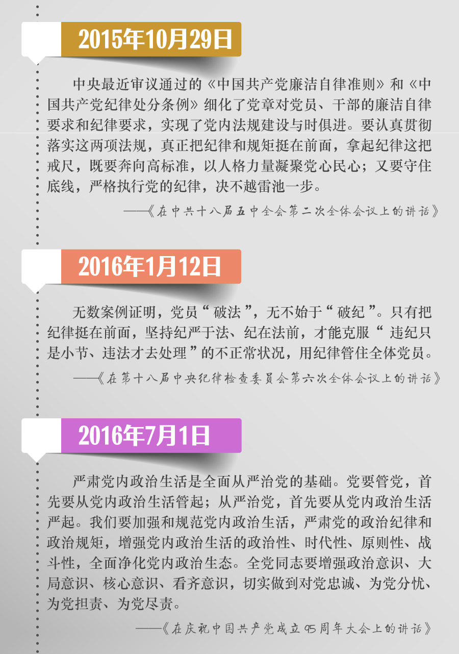 把党规党纪立起来,严起来,用严明的纪律管全党治全党,实践