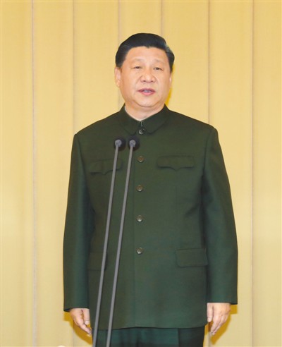 一月十日,中央军委向武警部队授旗仪式在北京八一大楼举行。中共中央总书记、国家主席、中央军委主席习近平向武警部队授旗并致训词。这是习近平致训词。 新华社记者 李 刚摄